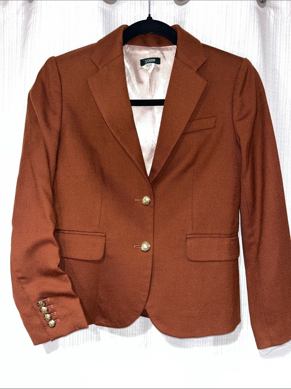 J. Crew Women's Rust Orange Tailored Blazer with Gold Buttons